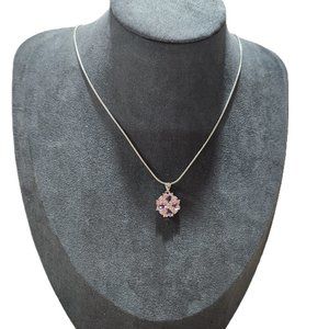 Pink Cubic Zirconia Hearts Pendant Necklace 925 Sterling Silver Fashion Jewelry